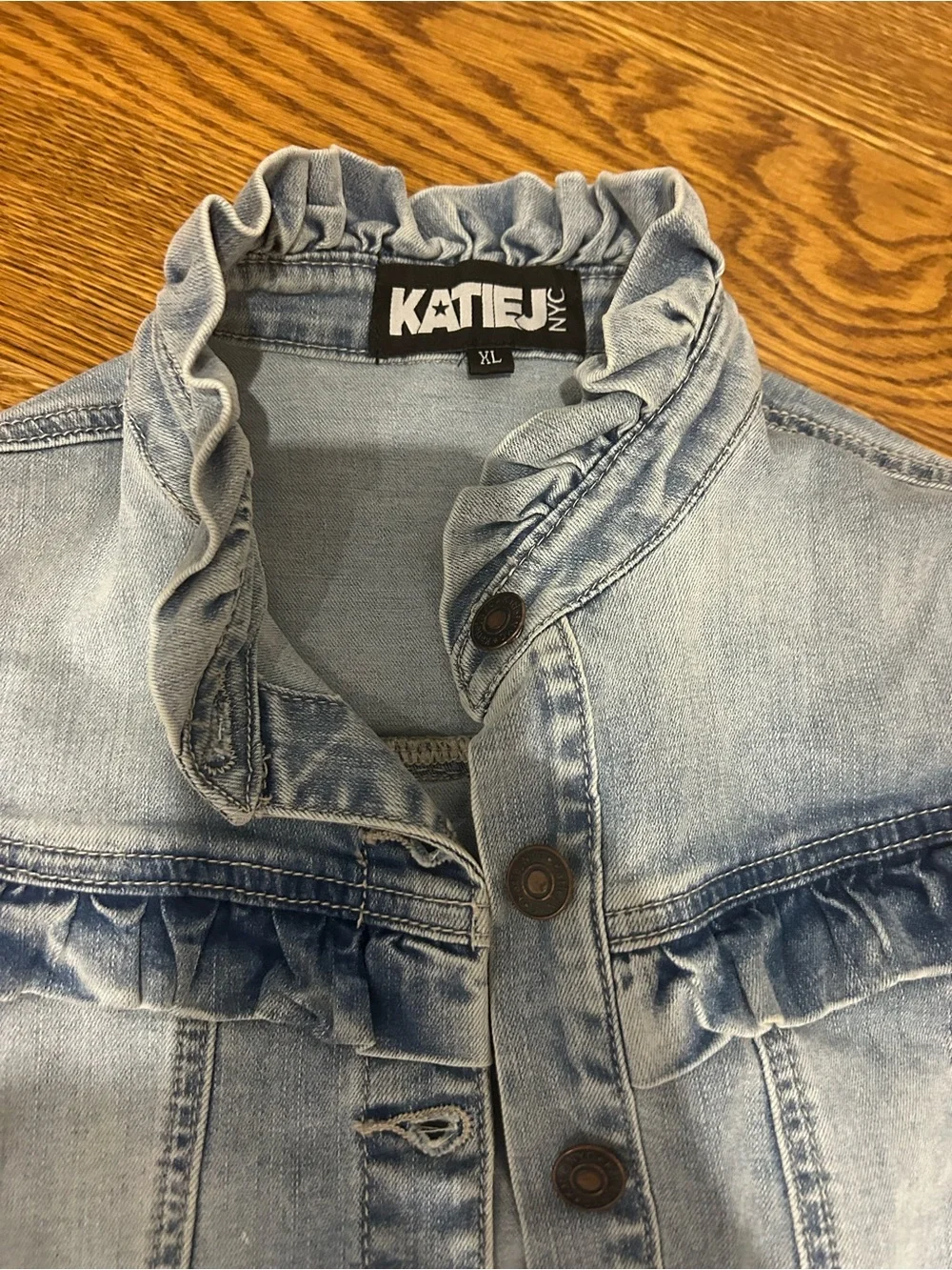 Katie J Ruffle-Trim Denim Jacket- Size XL Youth Tween
